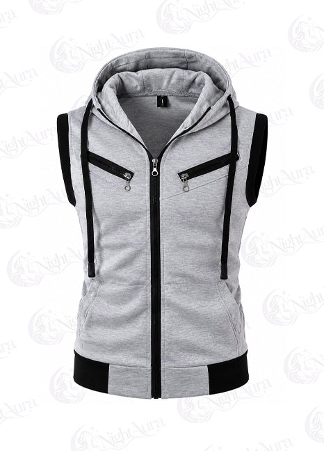 Grey Sleeveless Hooded Zipper