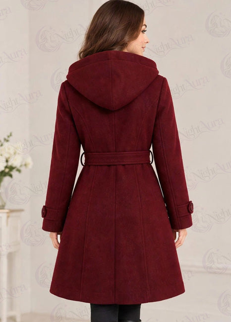 Maroon Women's Lace Trim Trench Coat Style Jacket