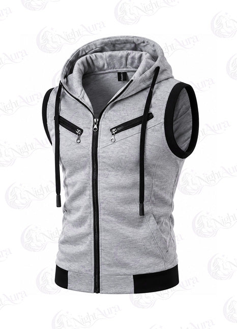 Grey Sleeveless Hooded Zipper