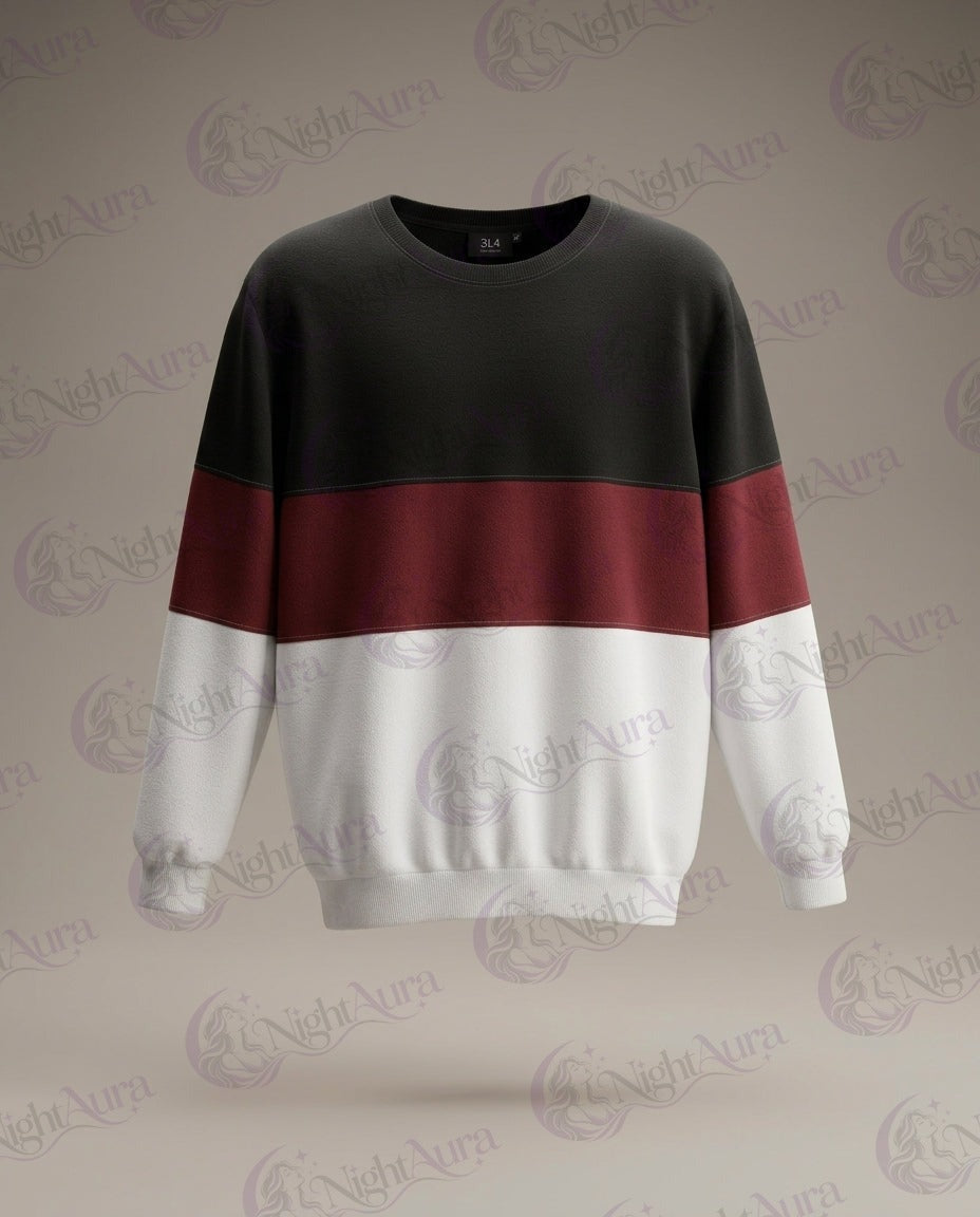 Black Maroon And White Block Sweatshirt