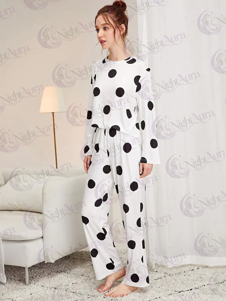 Black & White Doted Printed Night Suit