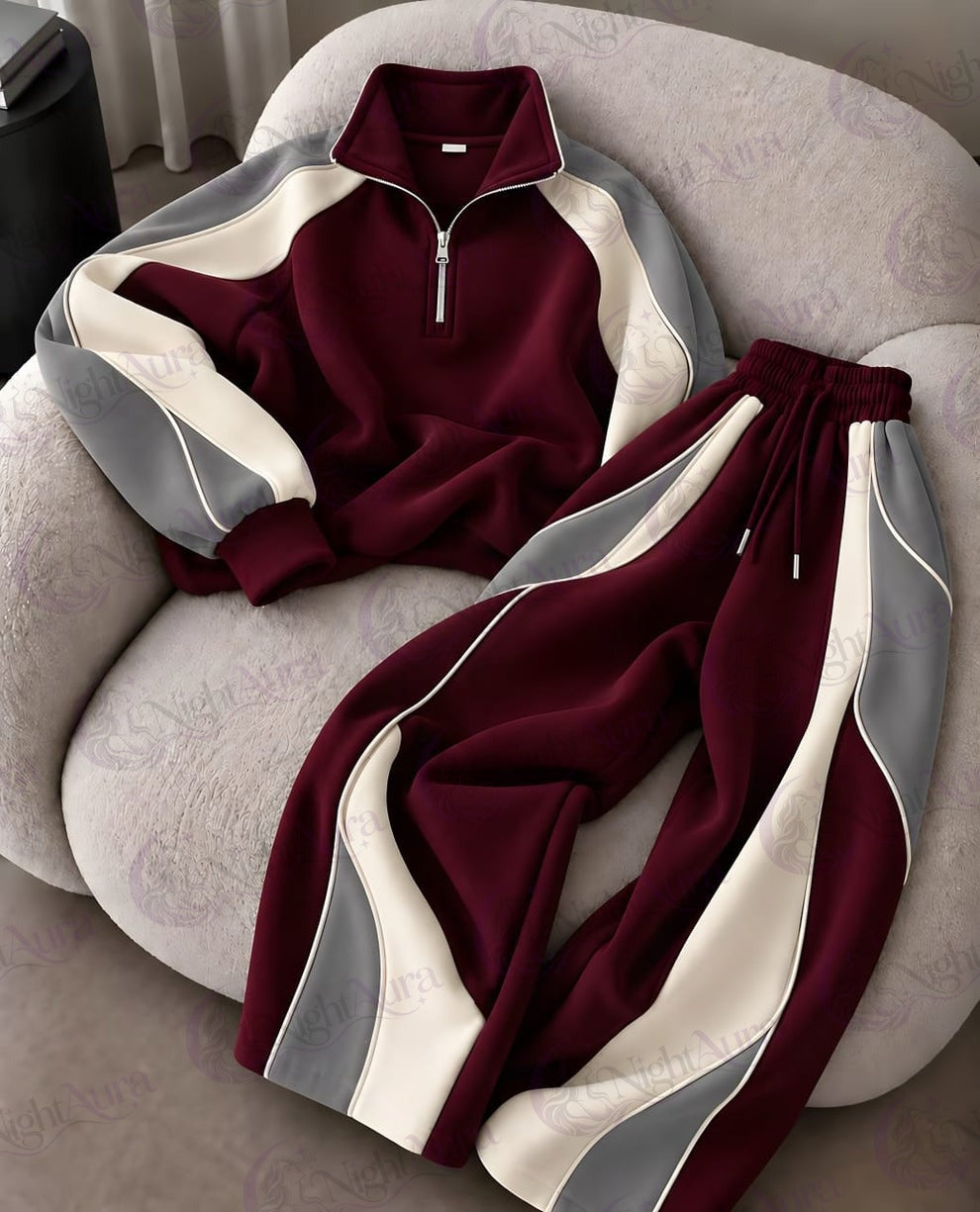 Half-Zip Co-ord Set Mehroon