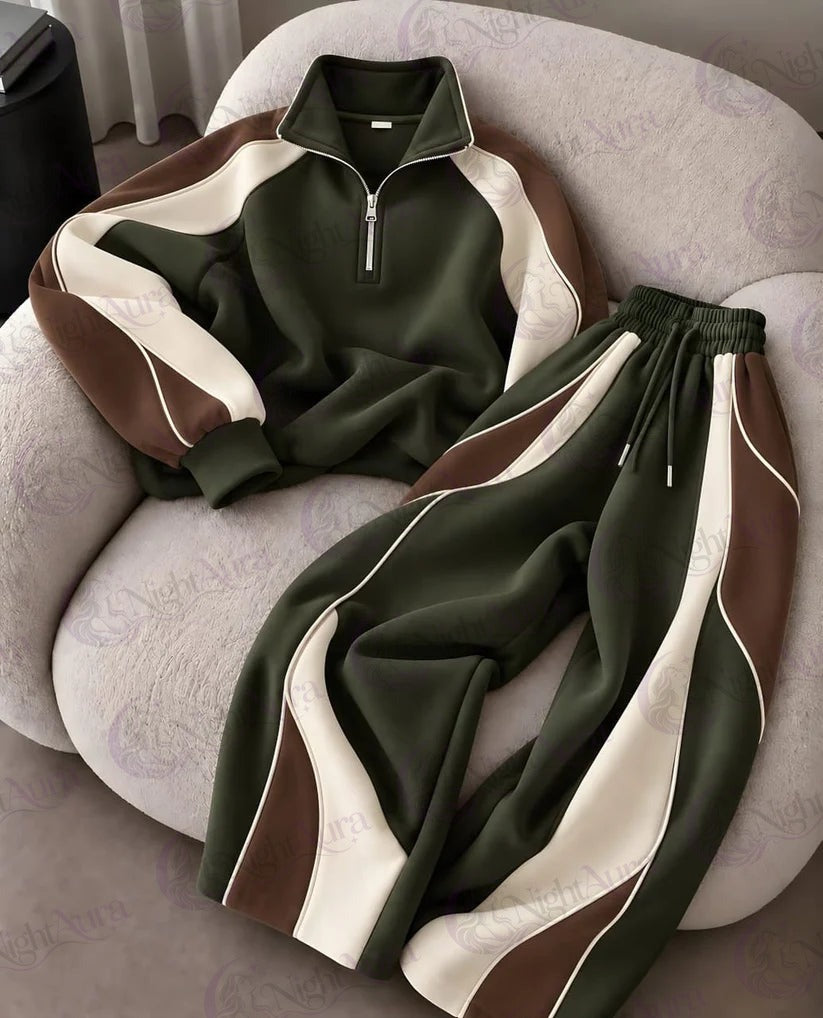 Half-Zip Co-ord Set Olive Green