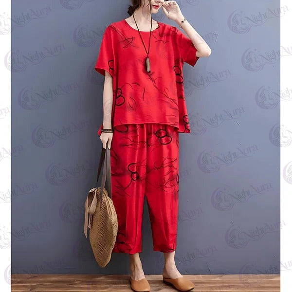 HN-RED RING CAPRI PRINTED NIGHT SUIT