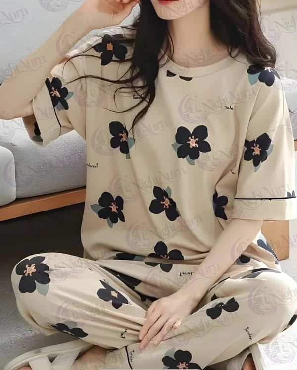 Big Flowers Printed Night Suit