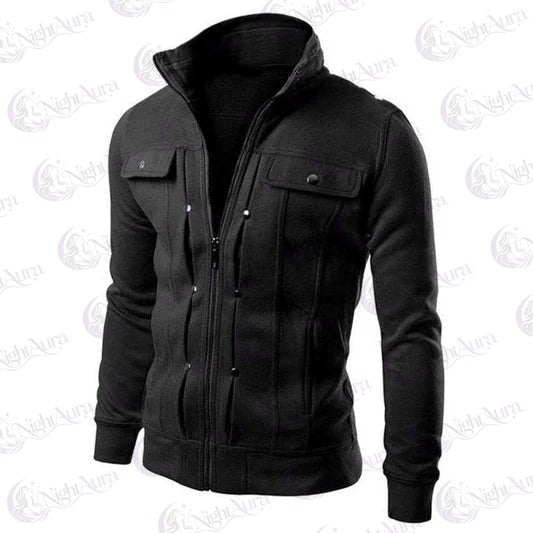 Black Mexican Style Zipper Jacket For Men