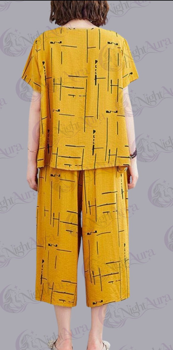Yellow Printed Capri Night Suit