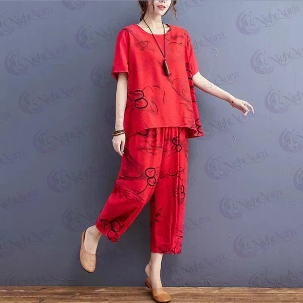 HN-RED RING CAPRI PRINTED NIGHT SUIT