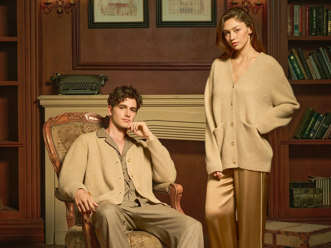 Couple in matching beige loungewear